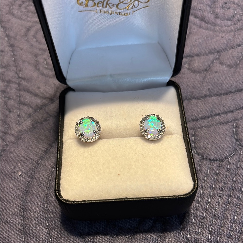 Elegant Opal and Silver Stud Earrings